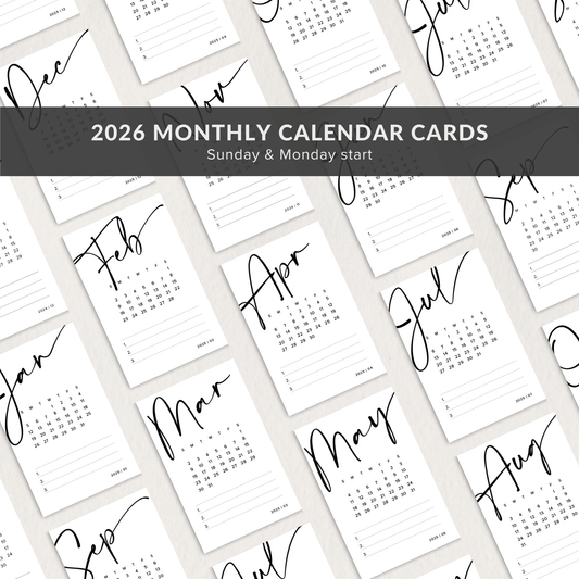 Planner Cards - 2026 Monthly Calendar