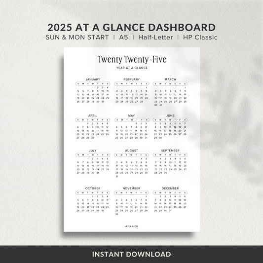 Dashboard Printable, 2025 At A Glance