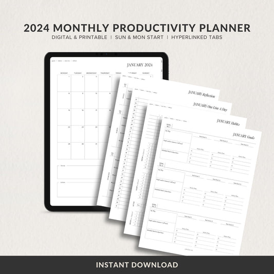 2024 Monthly Productivity Planner