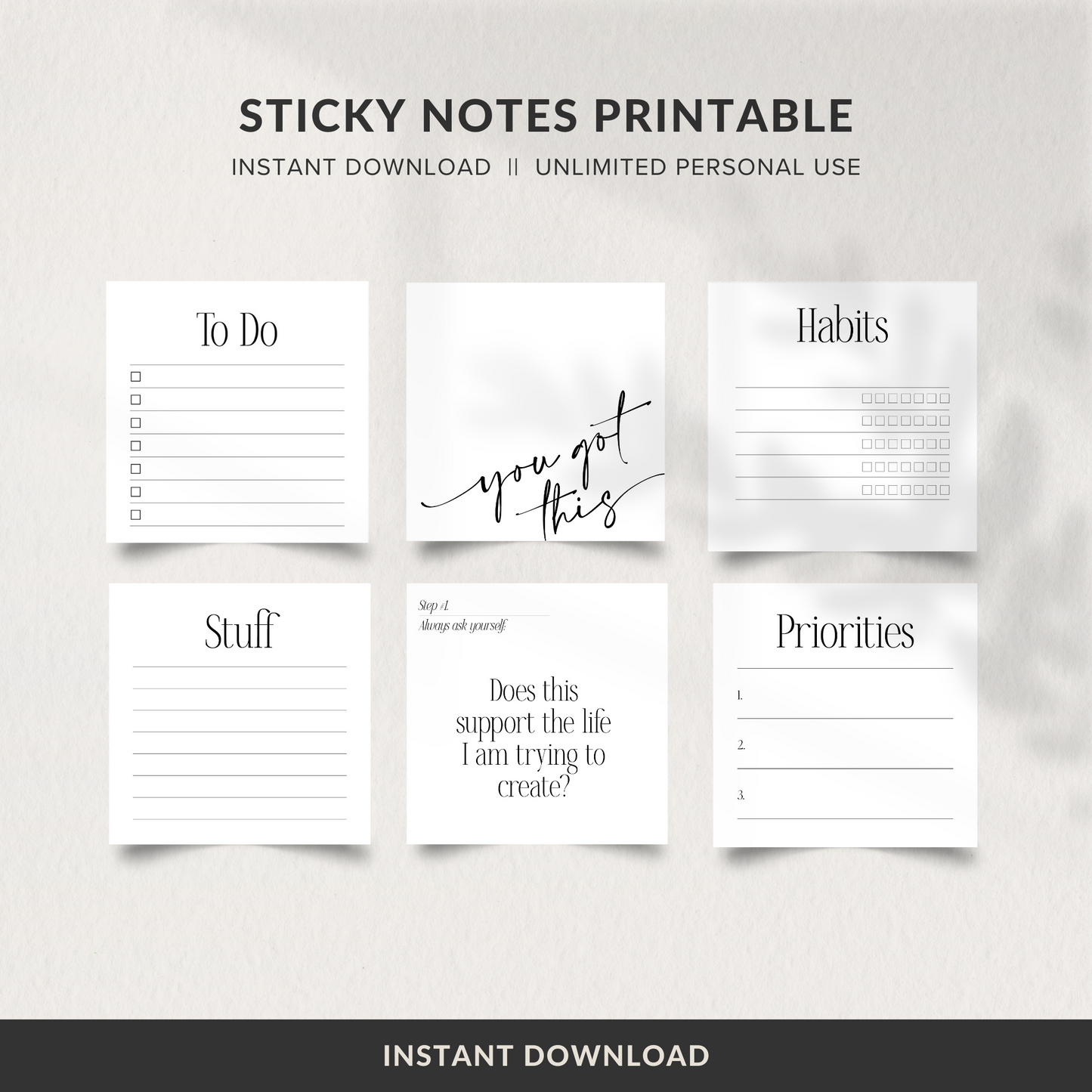 Sticky Notes Printable, Productivity