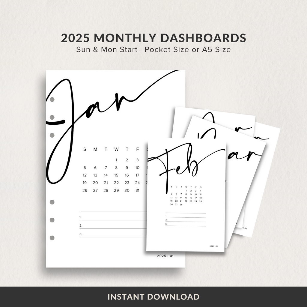 Dashboard Printable, 2025 Monthly Calendar Dashboard with Priorities