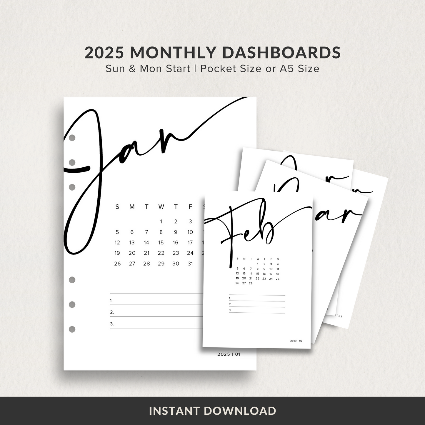 Dashboard Printable, 2025 Monthly Calendar Dashboard with Priorities