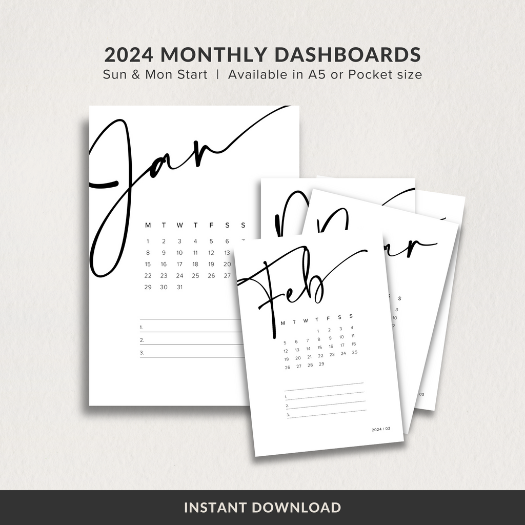 Dashboard Printable, 2024 Monthly Calendar with Priorities