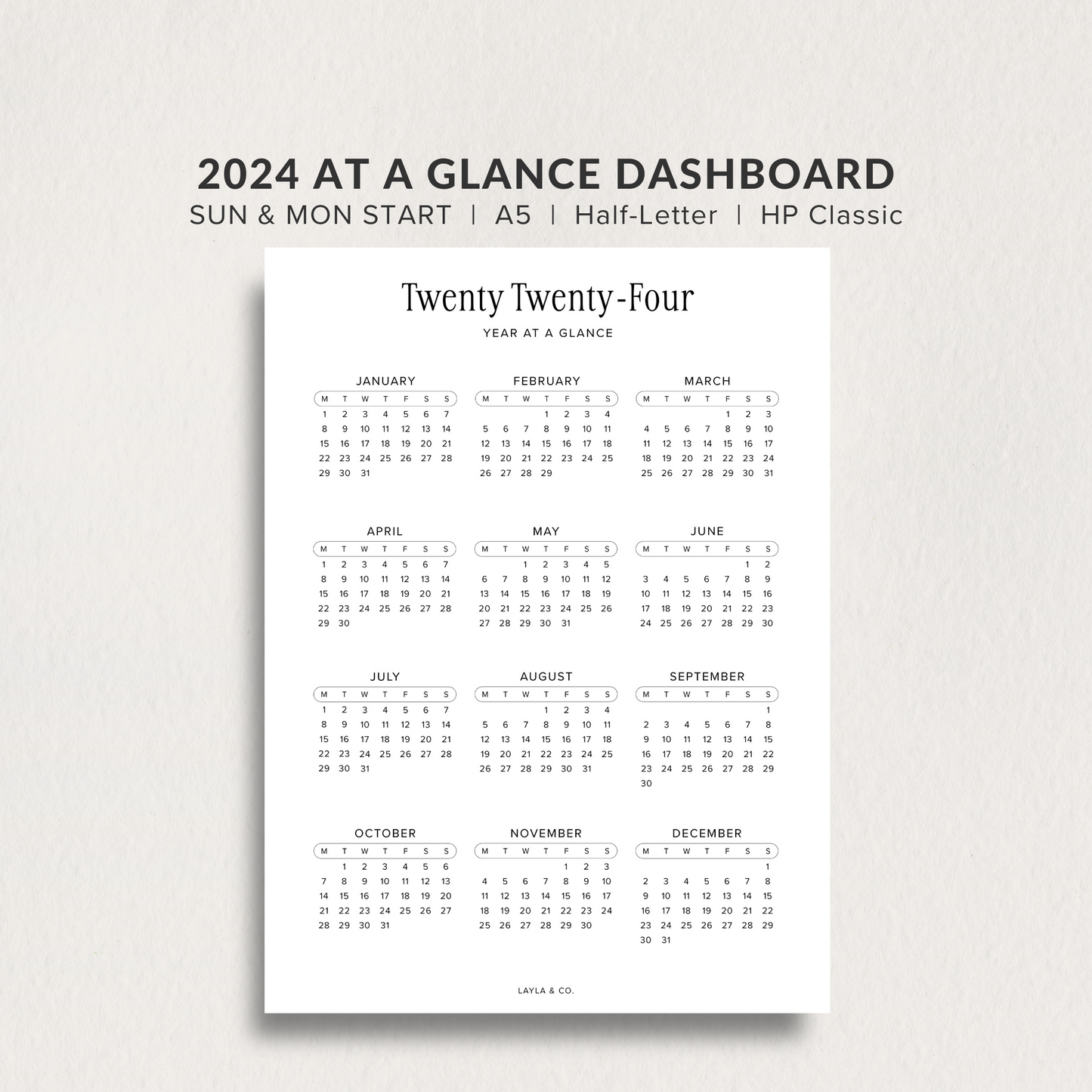 Dashboard Printable, 2024 At A Glance