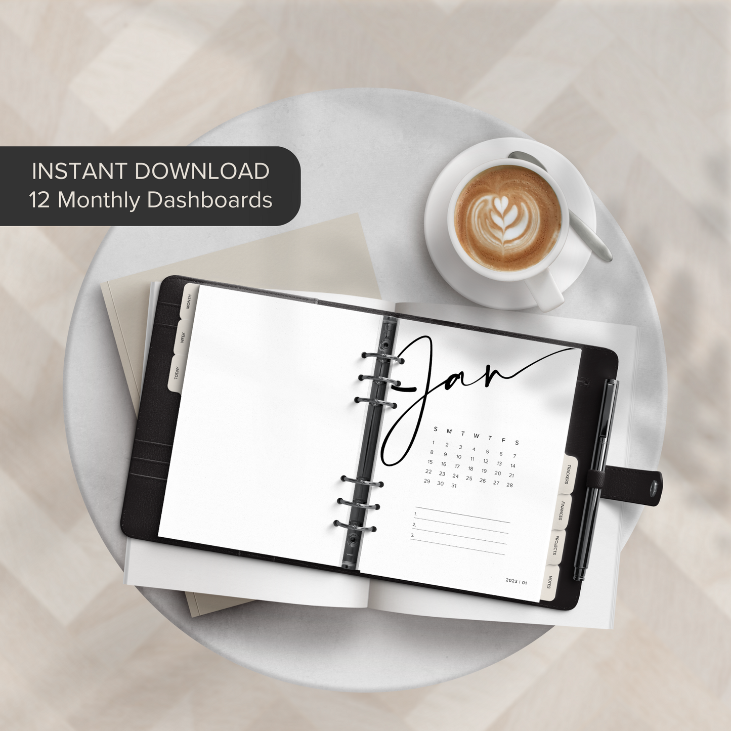 Dashboard Printable, 2024 Monthly Calendar with Priorities