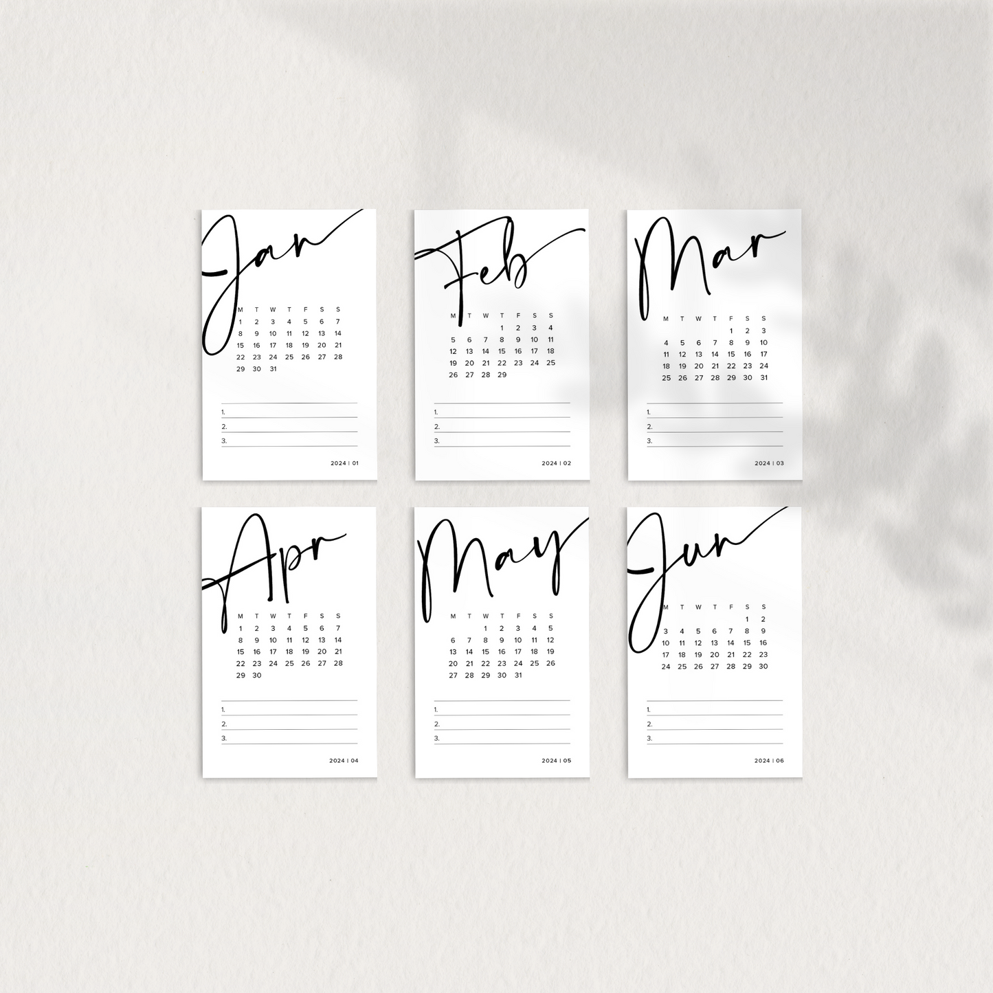 Planner Cards Printable, 2024 Monthly