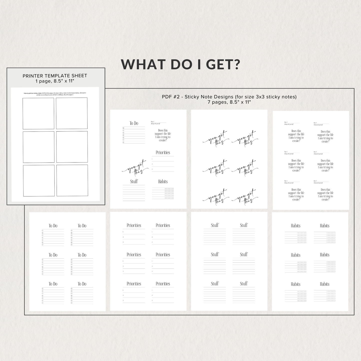 Sticky Notes Printable, Productivity