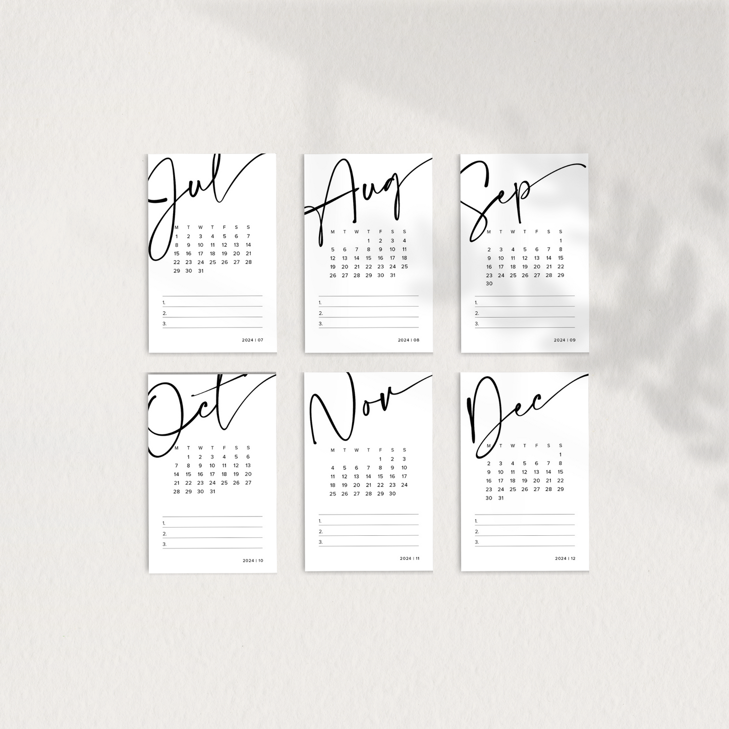 Planner Cards Printable, 2024 Monthly