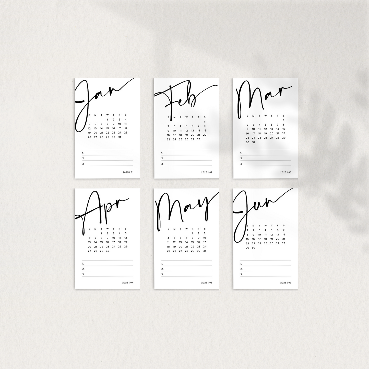 Planner Cards Printable, 2025 Monthly