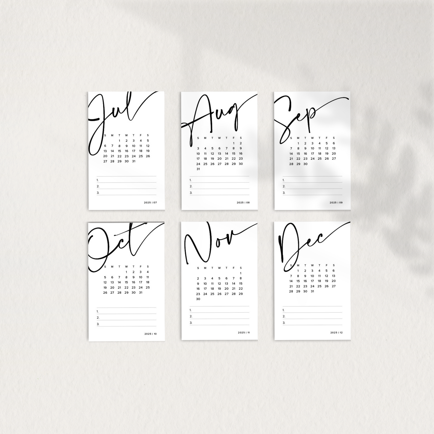 Planner Cards Printable, 2025 Monthly