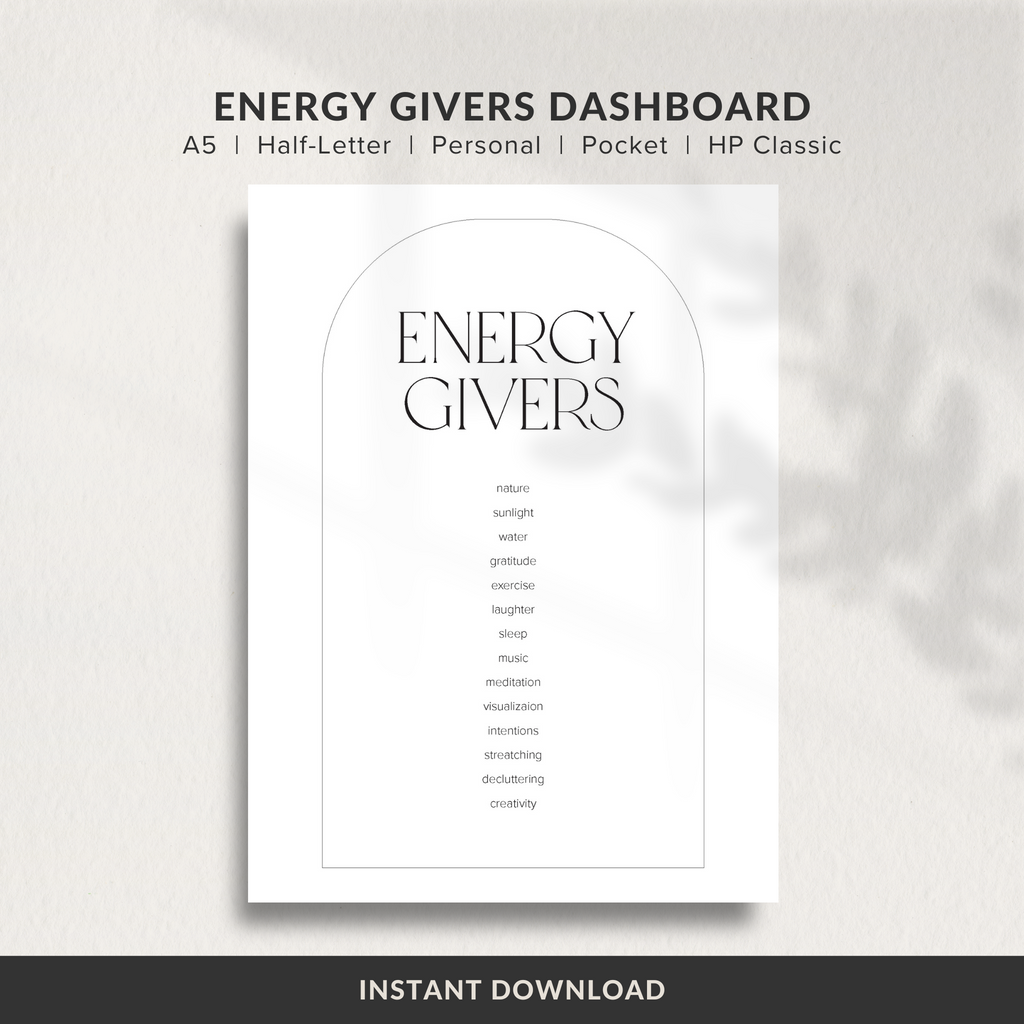 Dashboard Printable, Energy Givers