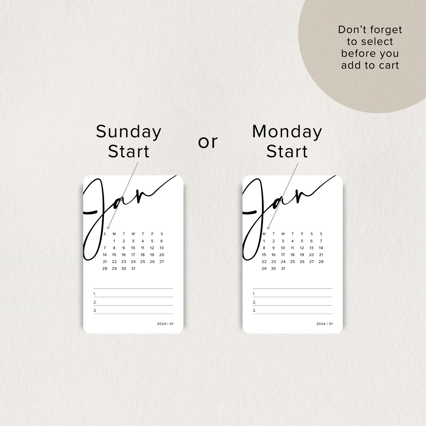 2024 Monthly Planner Cards