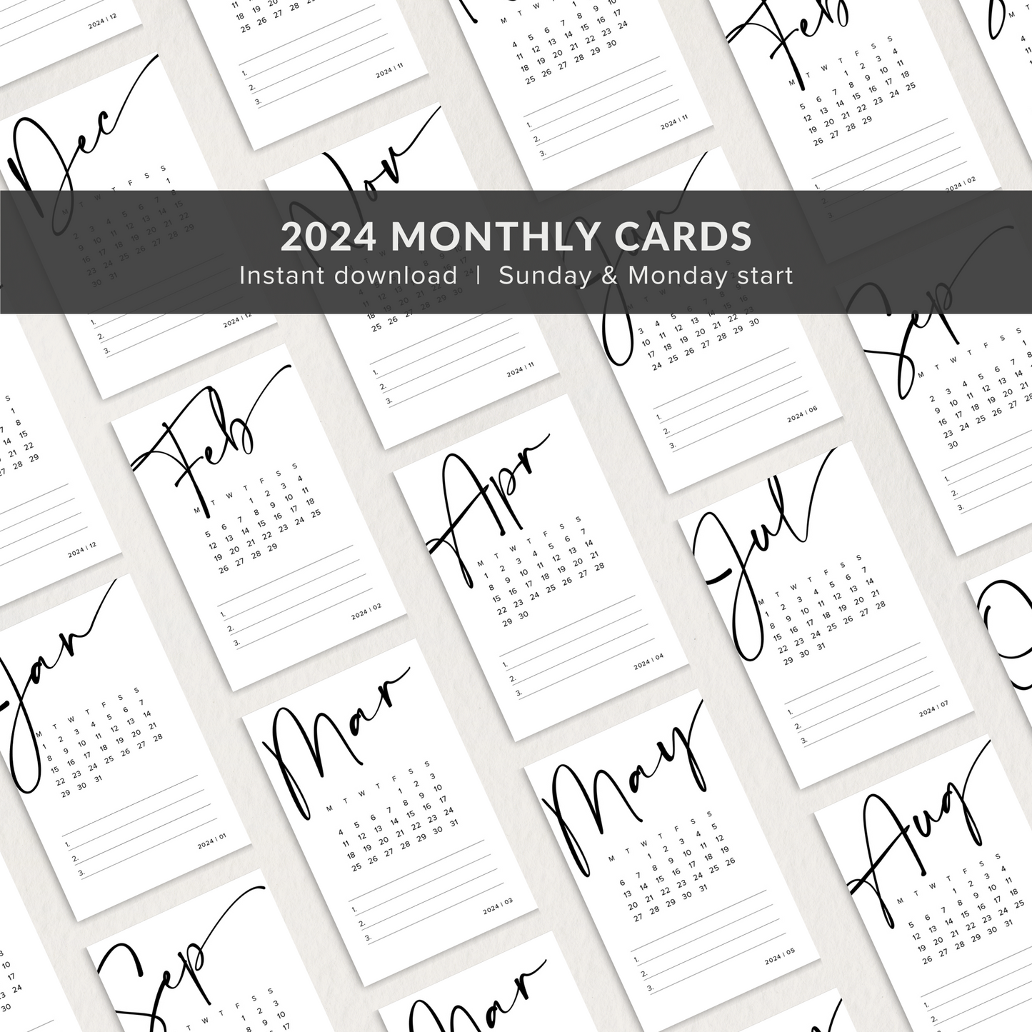 Planner Cards Printable, 2024 Monthly