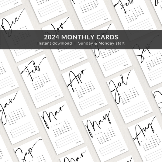 Planner Cards Printable, 2024 Monthly