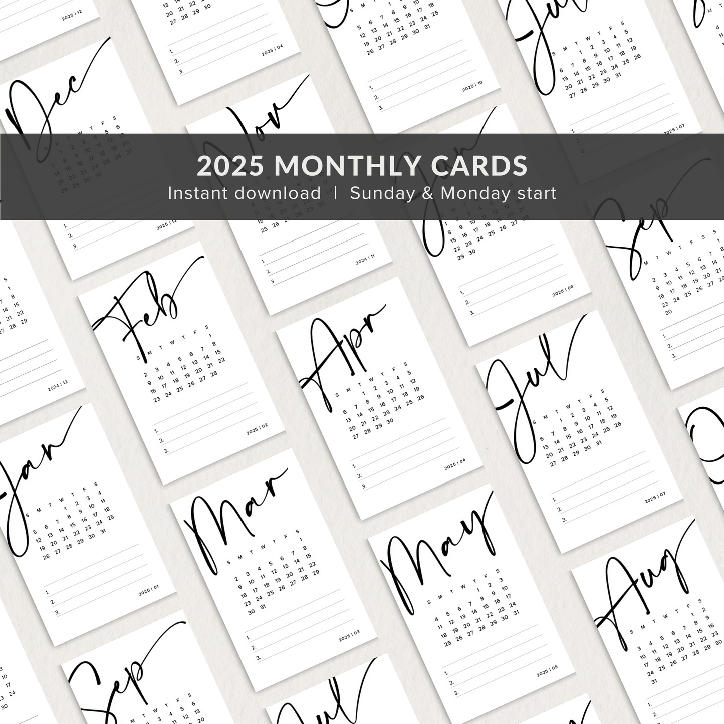 Planner Cards Printable, 2025 Monthly