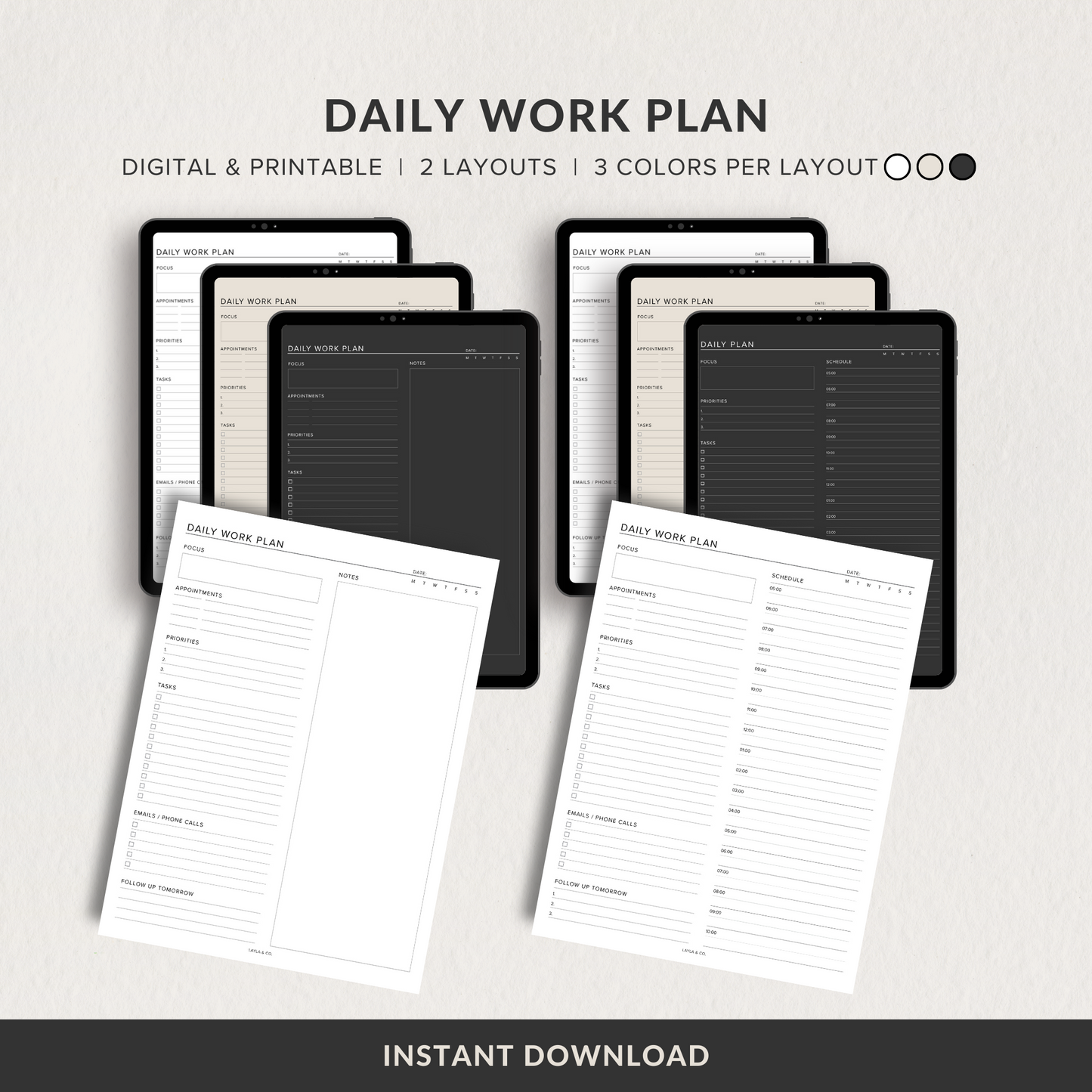 Minimalist Daily Work Digital Planner