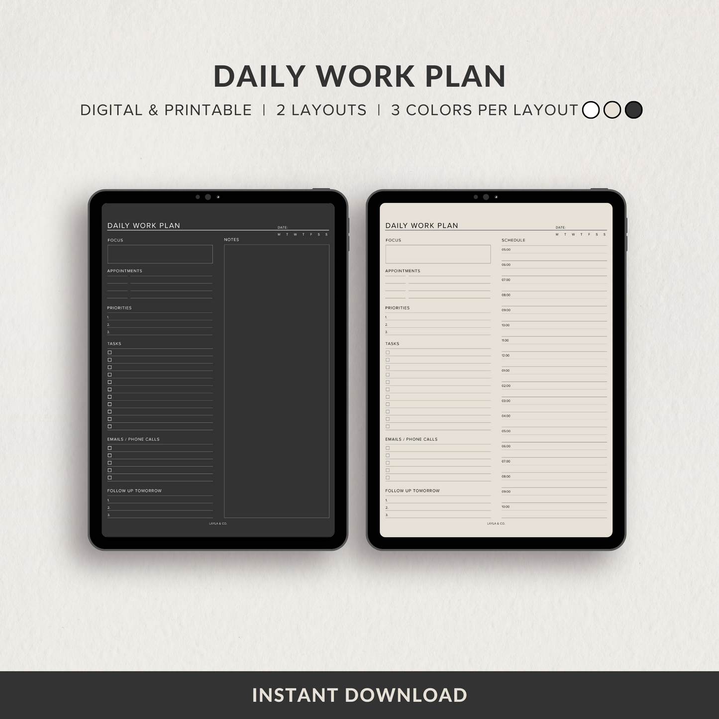 Minimalist Daily Work Digital Planner