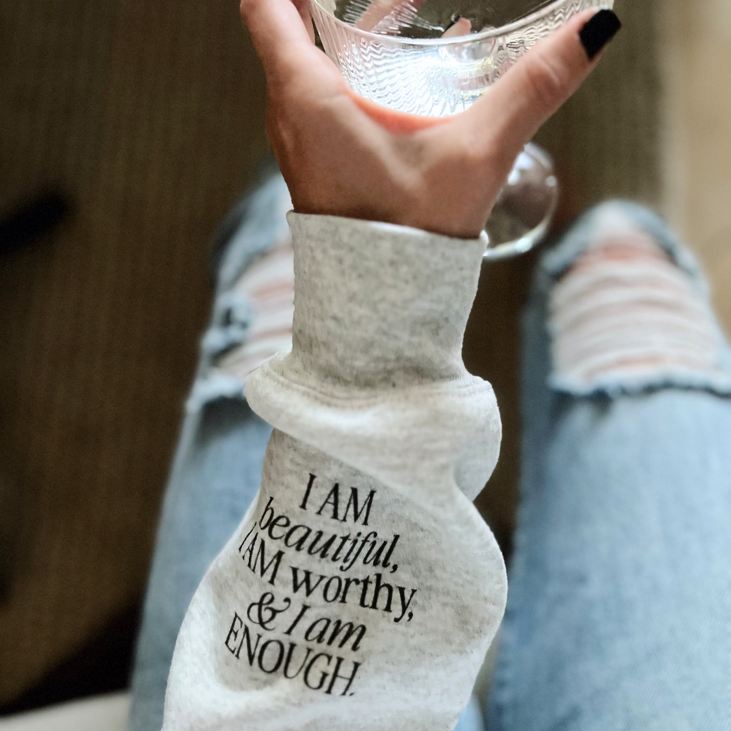 Mirrored Message Crewneck Sweatshirt, I Am Enough