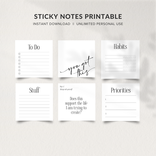 Sticky Notes Printable, Productivity